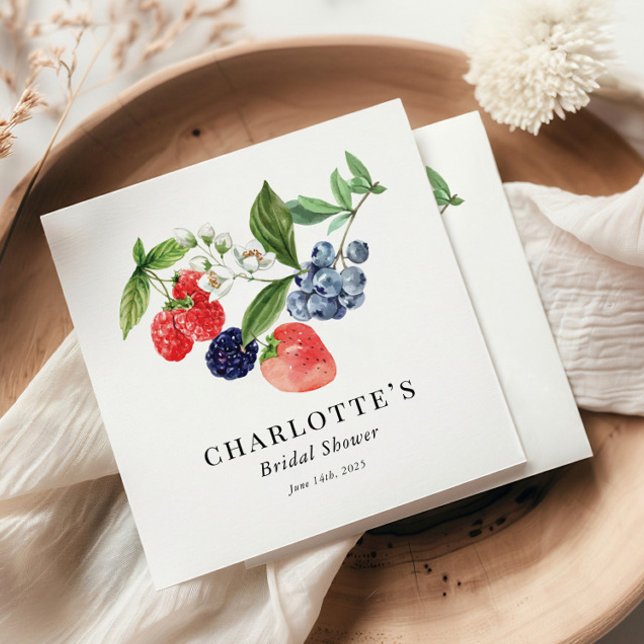 Serviette En Papier Douce Baie Aquarelle Bleu Rouge Mariage (Créateur téléchargé)