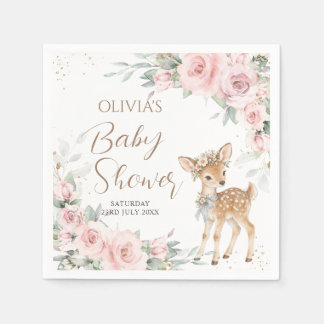 Serviette En Papier Douce Cerf Rouge Floral Fille Baby Shower Bienvenu