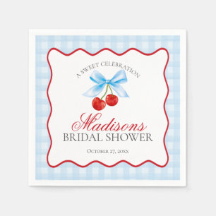 Serviette En Papier Douce Cerise Bleue Coquette Gingham Mariage