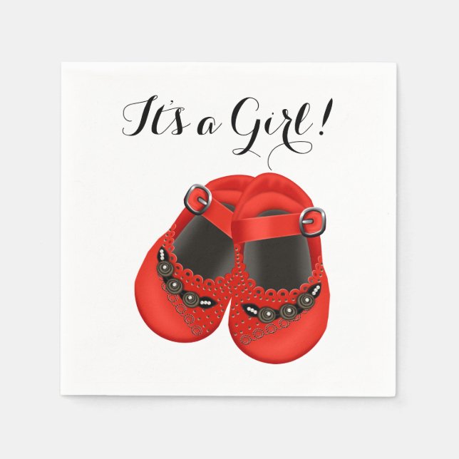 Serviette En Papier Douce chaussure bébé rouge Baby Shower (Devant)