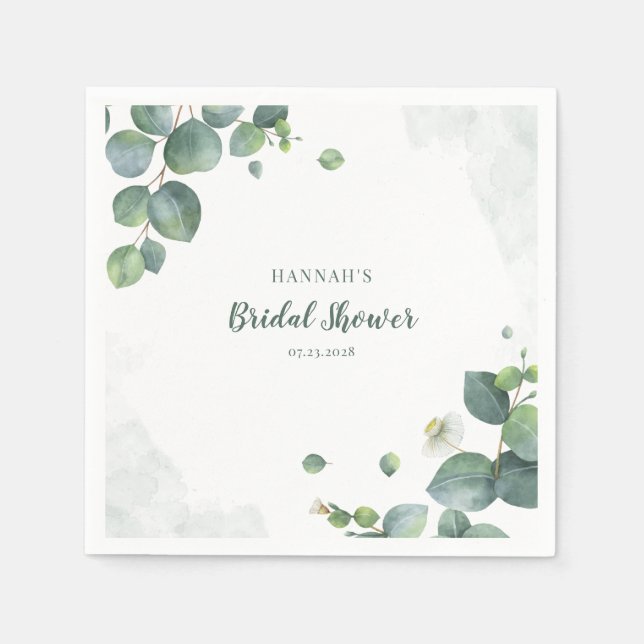 Serviette En Papier Douce Eau Mariage Eucalyptus Script Aquarelle (Devant)