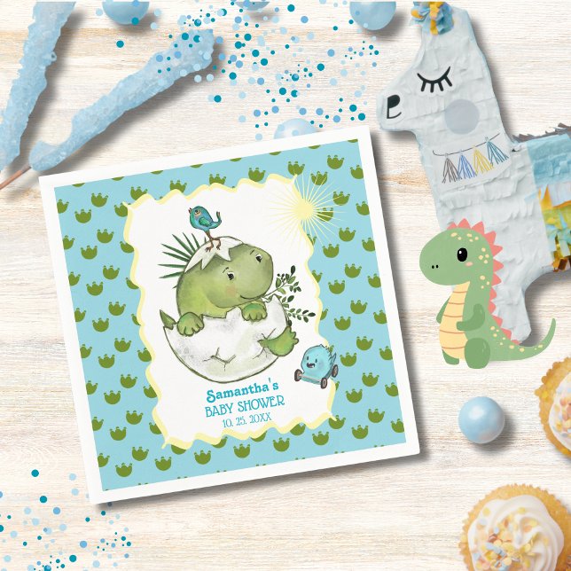 Serviette En Papier Douce Éclosion de Dino Baby Shower  ( Cute Hatching Dino Baby Shower Paper Cups Napkin)