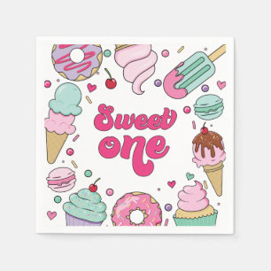 Serviette En Papier Douce Fête Anniversaire Glace et Gâteau avec Paill