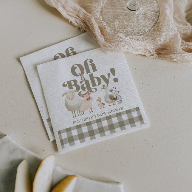 Serviette En Papier Douce Fête de Bébé Animaux de Ferme de Bébé de Gen (Cute Gender Neutral Baby Farm Animals Baby Shower Napkins)