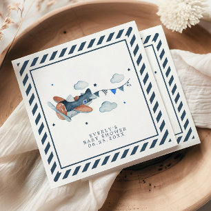Serviette En Papier Douce Fête de Bébé aux Nuages et Avion Vintage