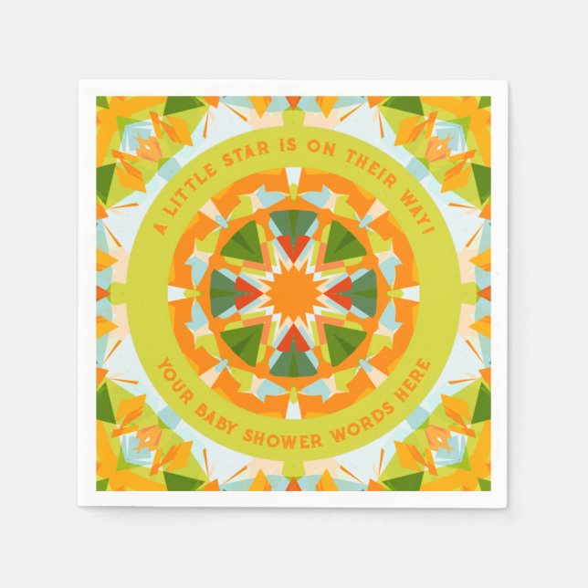 Serviette En Papier Douce Fête de Bébé Étoile Verte Orange Clair (Devant)