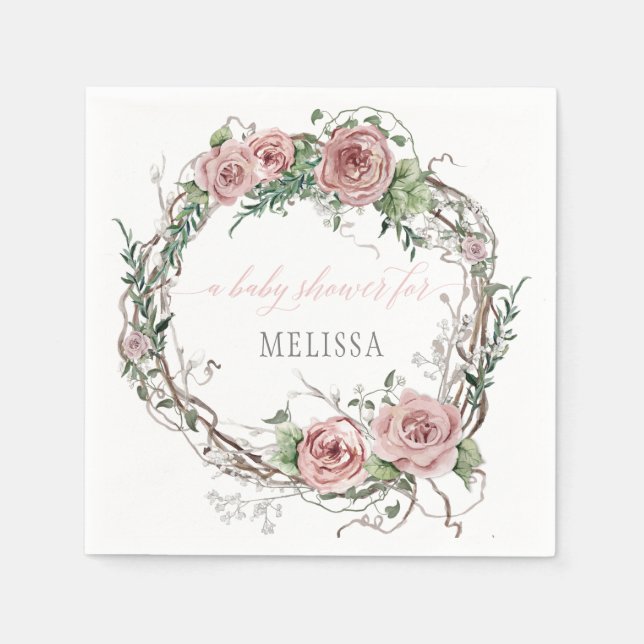 Serviette En Papier Douce Fête de Bébé Fille Fleur Rose Bohème (Devant)