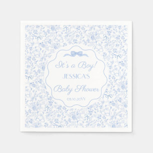 Serviette En Papier Douce Fête de Bébé Ours en Peluche Fleur Bleu Pous