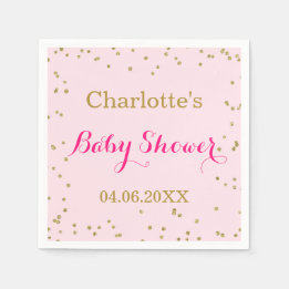 Serviette En Papier Douce Fête de Bébé Rose Pâle Paillettes Dorées Con