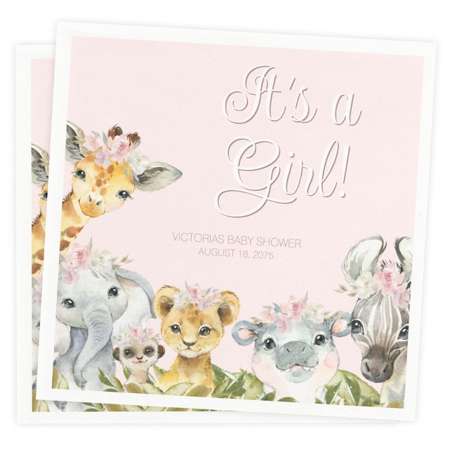 Serviette En Papier Douce Fête de Bébé Safari Animaux Sucrés (You can change the text and background color.)