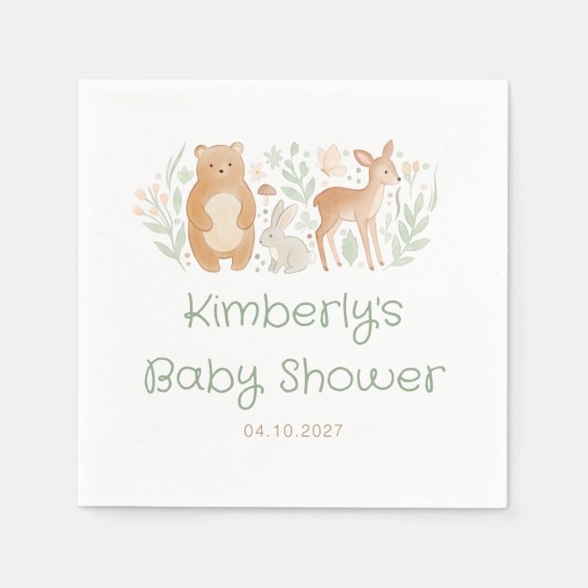 Serviette En Papier Douce Fête de Bébé Thème Animaux de la Forêt Mixte (Devant)