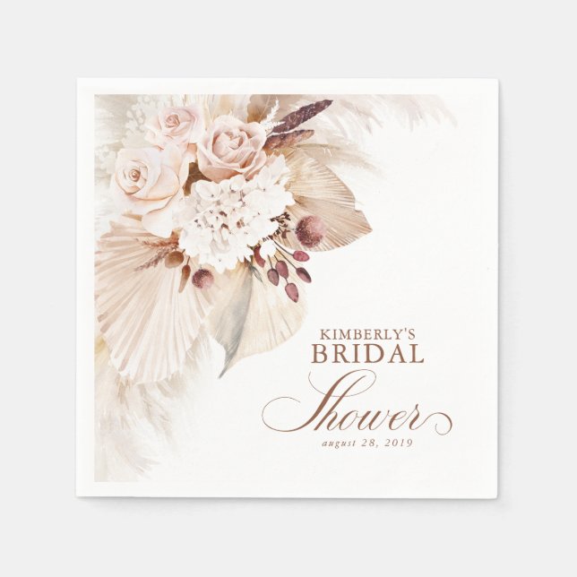 Serviette En Papier Douce Fête de Mariage Fleurs de Pampas au Pastel (Devant)