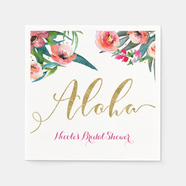 Serviette En Papier Douce Fête de Mariage Florale Tropicale Aloha Pers (Devant)