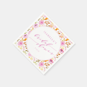 Serviette En Papier Douce Fête de Mariage Rose Fleurie Aquarelle Perso