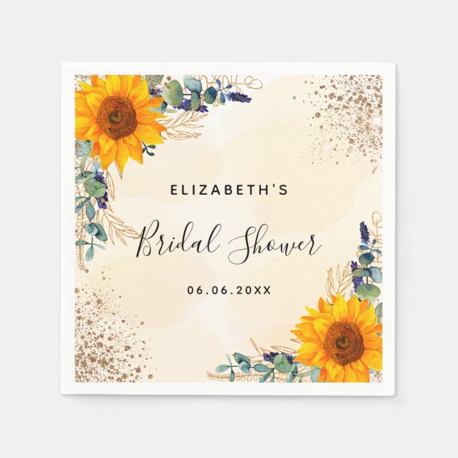 Serviette En Papier Douce fête de mariage tournesols eucalyptus verdur (Devant)