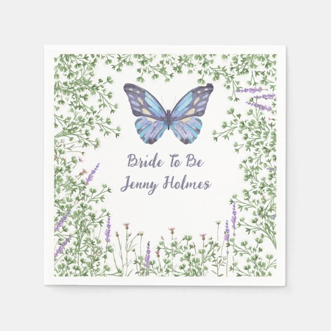 Serviette En Papier Douce Fête de Mariée Fleur Sauvage Papillon Bleu F (Devant)