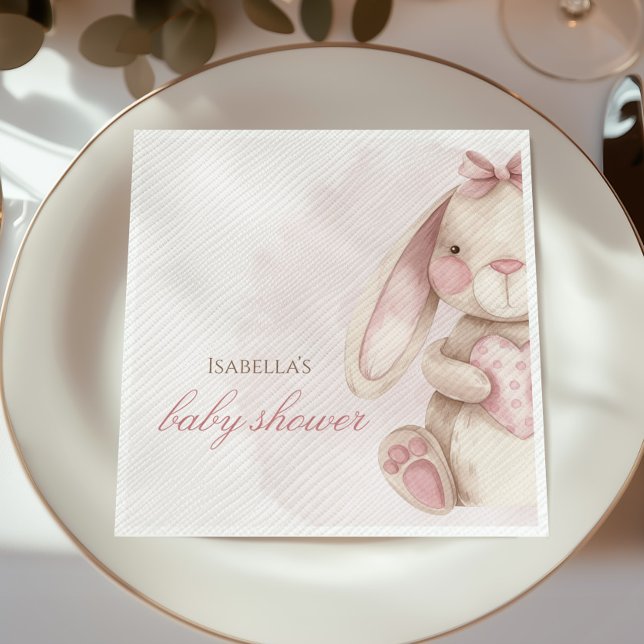 Serviette En Papier Douce Fête de Naissance Aquarelle Rose Lapin (Créateur téléchargé)