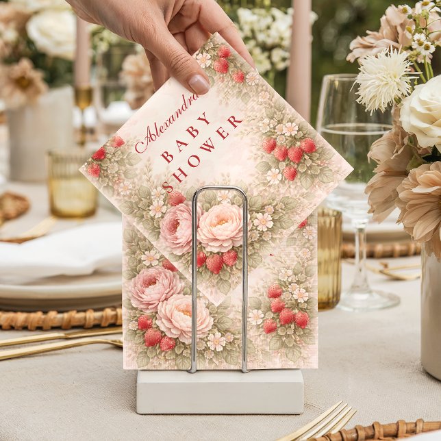 Serviette En Papier Douce Fête de Naissance aux Fraises (Créateur téléchargé)