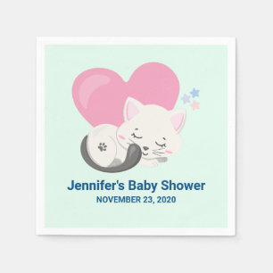 Serviette En Papier Douce Fête de Naissance de Bébé Chatte Blanche Mig