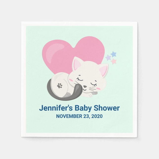 Serviette En Papier Douce Fête de Naissance de Bébé Chatte Blanche Mig (Devant)