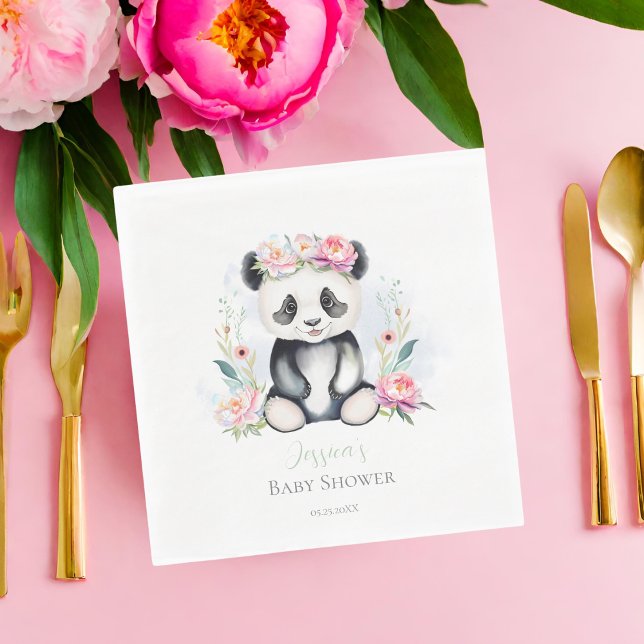 Serviette En Papier Douce Fête de Naissance de Bébé Panda au milieu de (Adorn your celebration with Baby Panda & Boho Peony Jungle Napkins!)