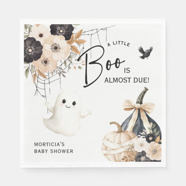 Serviette En Papier Douce Fête de Naissance de Fantôme et Fleurs d'Hal (Devant)