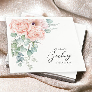 Serviette En Papier Douce Fête de Naissance Fille Fleurs Aquarelle Ros
