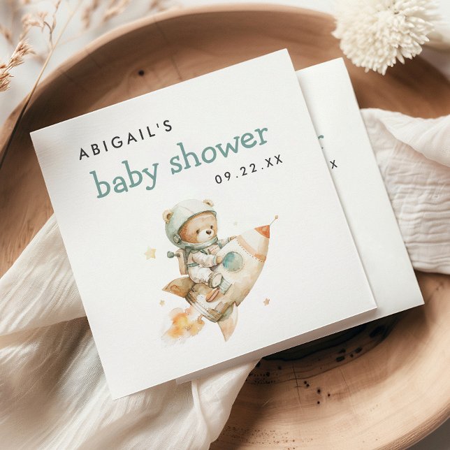 Serviette En Papier Douce Fête de Naissance Garçon Ourson Astronaute (Créateur téléchargé)