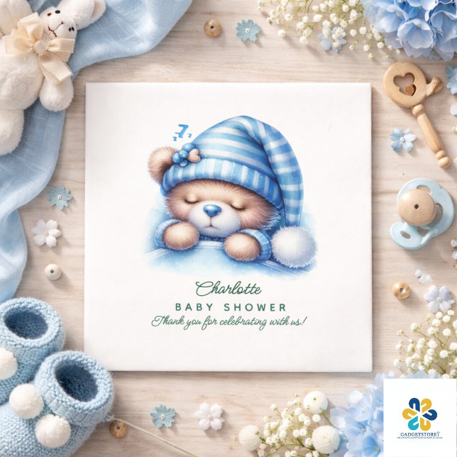 Serviette En Papier Douce Fête de Naissance Ourson Mignon (Cute Teddy Bear Baby Shower Napkins)