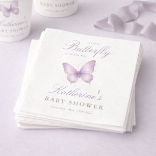 Serviette En Papier Douce Fête de Naissance Papillon Violet Élégant