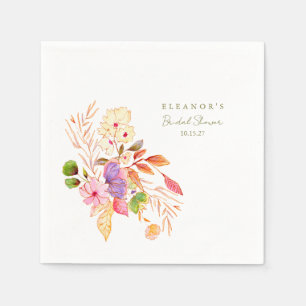 Serviette En Papier Douce Fête Enjouée aux Fleurs Aquarelles Colorées