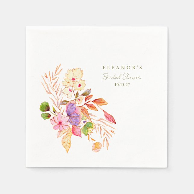 Serviette En Papier Douce Fête Joyeuse aux Bulles de Floral Aquarelle  (Devant)