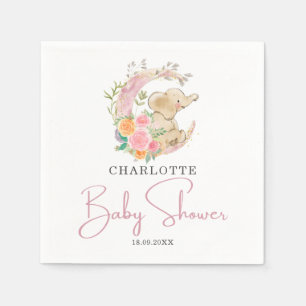 Serviette En Papier Douce Fille Lunaire Florale Rose Éléphant Baby Sho
