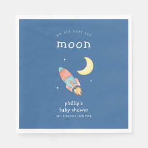 Serviette En Papier Douce Fille Minimaliste Au-Dessus de la Lune Fusée