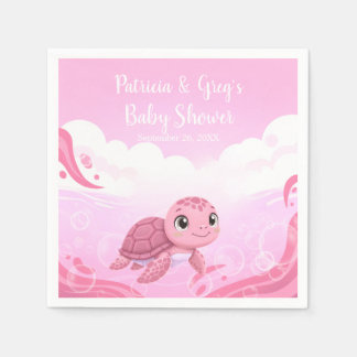 Serviette En Papier Douce Fille Tortue de Mer Rose Baby Shower