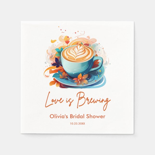 Serviette En Papier Douce Fleur Bleue L'Amour se Prépare Café Enterrem (Devant)
