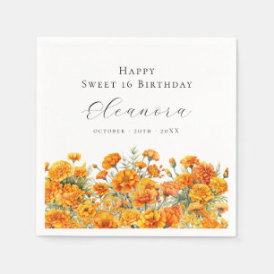 Serviette En Papier Douce Fleur de Naissance d'Octobre Marigold 16 ans
