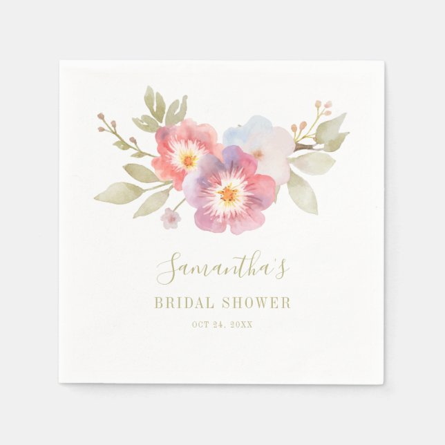 Serviette En Papier Douce Fleur Script Botanique Baby Shower Mariage (Devant)