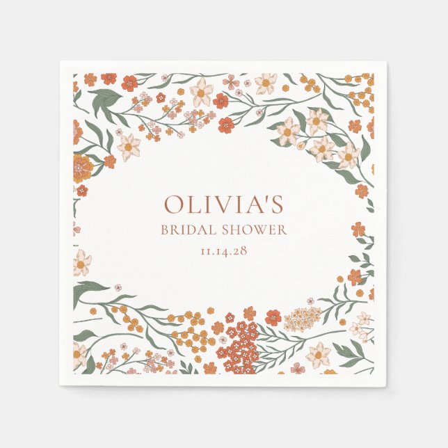 Serviette En Papier Douce Folie Bohème Fleur Orange pour une Mariée (Devant)