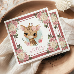 Serviette En Papier Douce girafe florale aquarelle Baby Shower fille