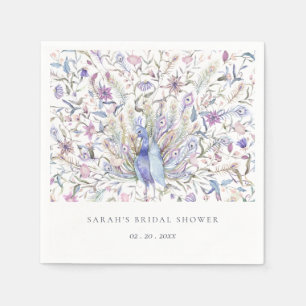 Serviette En Papier Douce Mariage Classique à l'aquarelle Paon Flore F