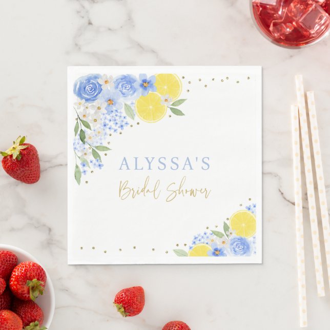 Serviette En Papier Douce Mariage Fleur Bleue Citron Fête Prénuptiale (En situation)
