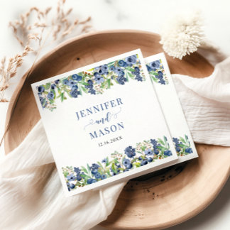 Serviette En Papier Douce Mariage Floral Bleu Myrtille Marié Époux