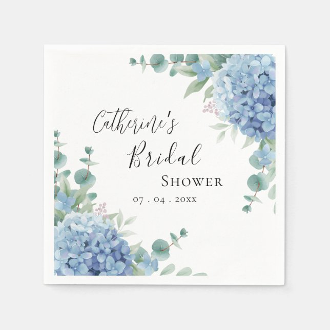 Serviette En Papier Douce Mariage Floral Fleurs d'Hydrange Bleu (Devant)