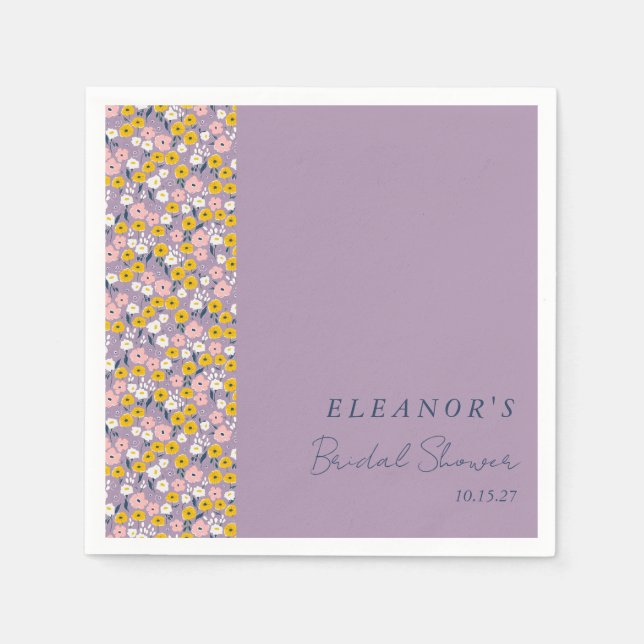 Serviette En Papier Douce Mariage Floral Violet Jaune Personnalisé (Devant)