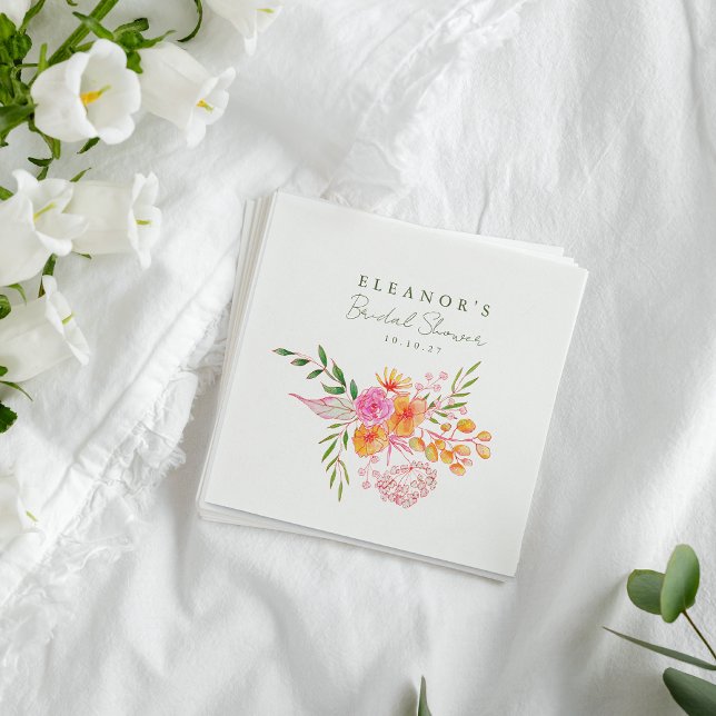 Serviette En Papier Douce Mariage Rose Orange Floral Aquarelle (Créateur téléchargé)