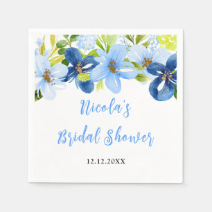 Serviette En Papier Douce Mariée Fleurie Bleu Bébé et Nuit