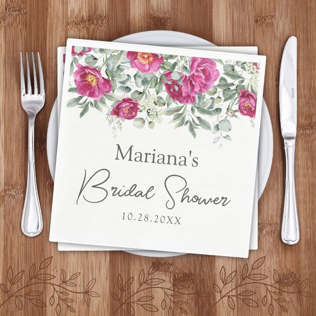 Serviette En Papier Douce Mariée Fleurs Vertes Roses (Créateur téléchargé)