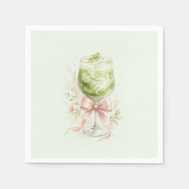 Serviette En Papier Douce Mariée Thème Matcha Roseau Aquarelle (Devant)
