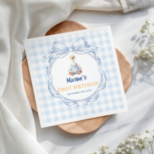 Serviette En Papier Douce Oison en Salopette Bleue Garçon Gingham en P
